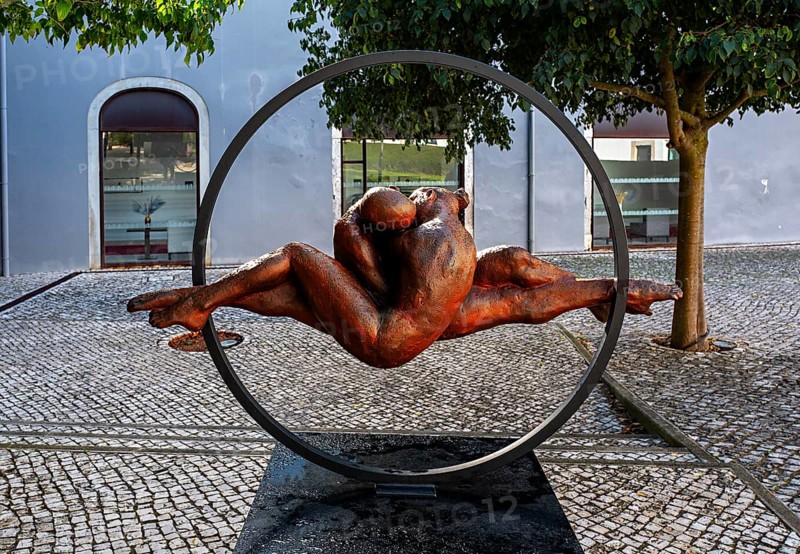 Bronze sculpture Intimidade by R. Timoteo, Cidadele de Cascais artists' farm in the Forte de Nossa Senhora da Luz de Cascais, Portugal