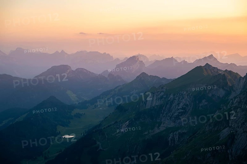 View of the surrounding peaks from the Rotstein Pass, Alpstein, Appenzell, Switzerland