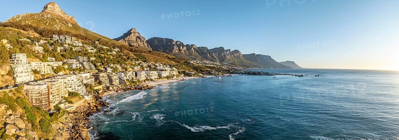 Cityscape, Aerial View, Ocean and Clifton Beach, Camps Bay and Lion's Head, Cape Town, South Africa