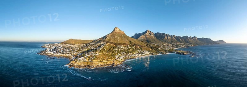 Cityscape, Aerial View, Ocean with Bantry Bay, Clifton Beach, Camps Bay and Lion's Head, Cape Town, South Africa