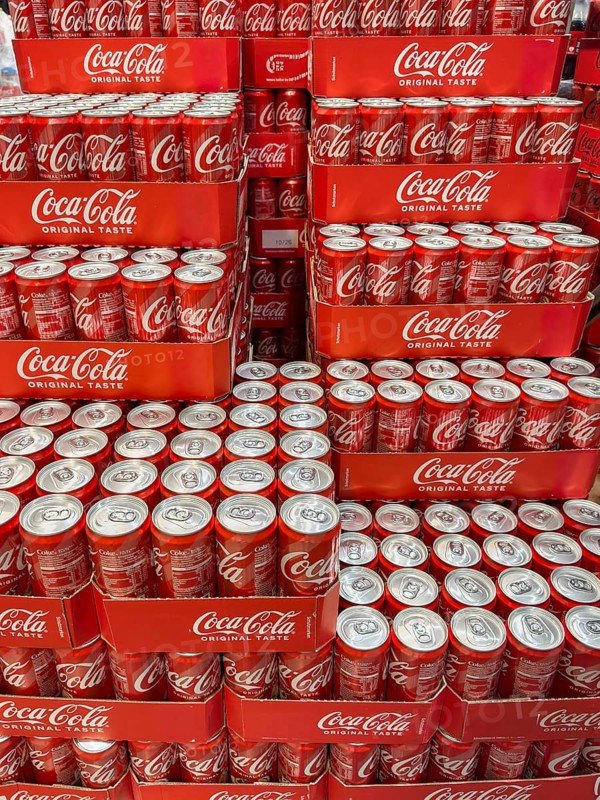 Pallet with cans drinking cans beverage cans of soft drink Coca-Cola Coke Coca Cola, Germany
