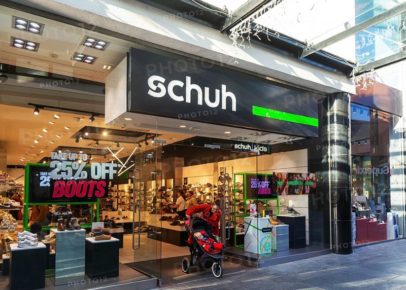 Schuh shop store in city centre shopping area, Princesshay, Exeter, Devon, England, UK