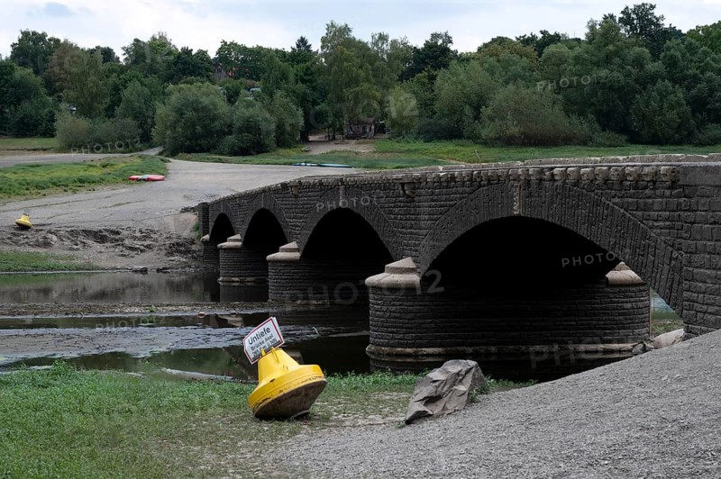 View of Old Bridge Asel, Edersee without water, Hesse, Germany