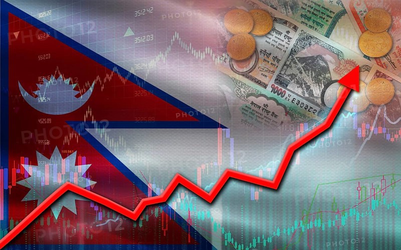 Nepal economic growth on financial graph. Nepali financial growth on market graph