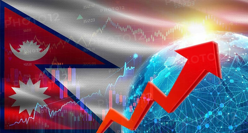 Global financial growth with Nepalese flag. Financial growth with Nepal flag on economic background