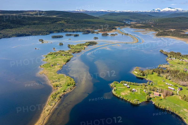 Aerial view over Storsjön in summer, lake near Storsjö in the Berg municipality at Härjedalen and part of the Ljungan main drainage basin, Sweden
