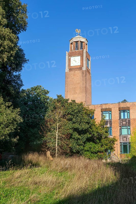 Clock tower of Northcote House, Streatham Campus, University of Exeter, Exeter, Devon, England, UK