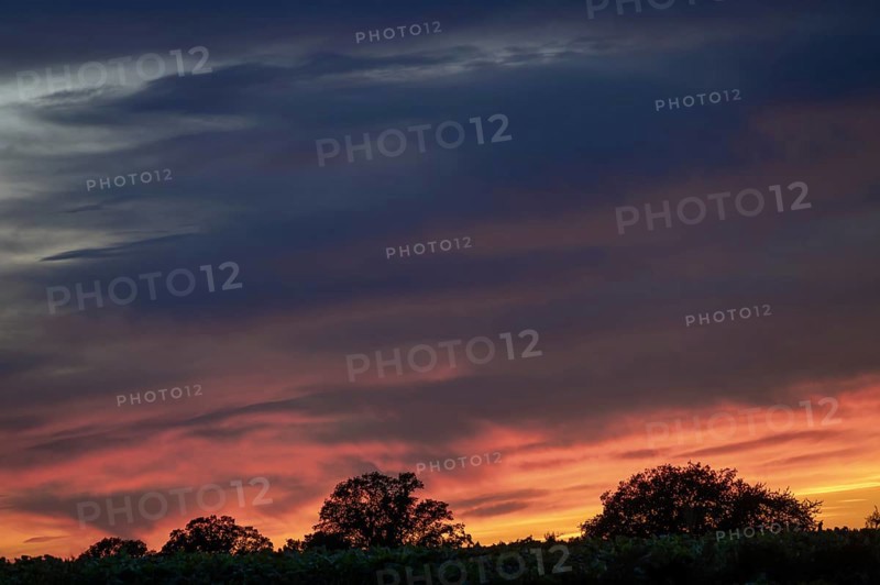 Red evening sky, Othenstorf, Mecklenburg-Western Pomerania, Germany
