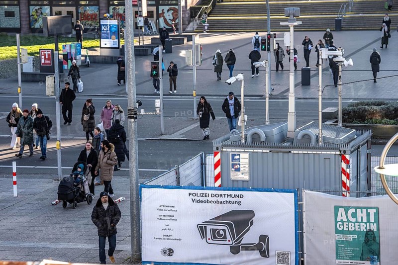Downtown Dortmund, in front of the main train station, the police have set up comprehensive video surveillance to prevent and investigate crimes, crime, North Rhine-Westphalia, Germany