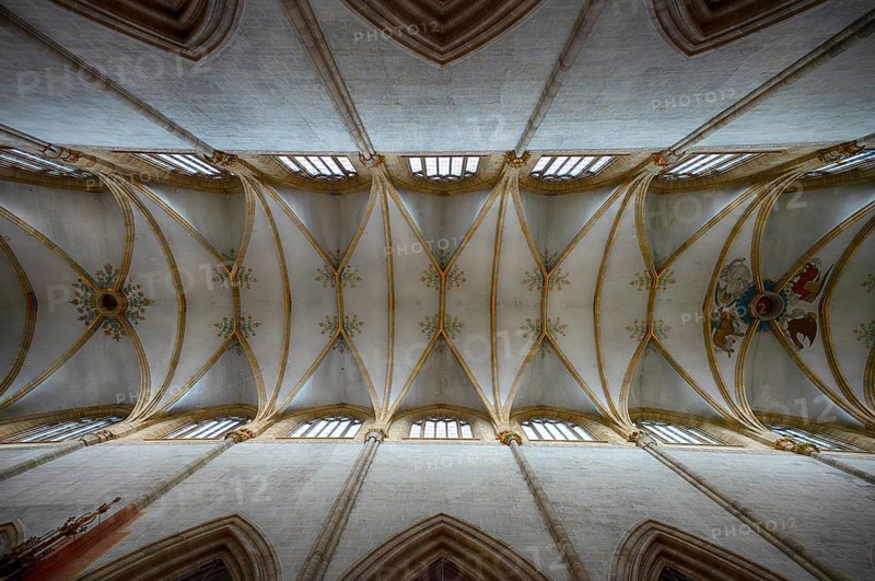 Interior photo, vaulted ceiling, church ceiling, central nave, interior view, Cathedral of Our Lady in Ulm, Ulm Münster, Ulm, Baden-Württemberg, Germany