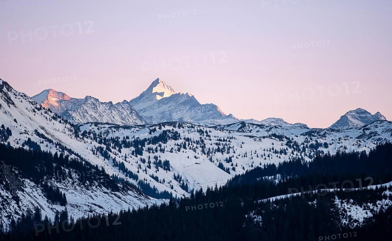 Summit of Grossglockner at sunset in winter, Hochbrixen, Brixen im Thale, Tyrol, Austria