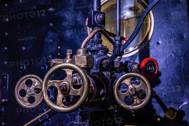 Levers and actuators in the tank car of a historic steam locomotive, Eisenbahnmuseum, Augsburg railway park, administrative district of Swabia, Bavaria, Germany