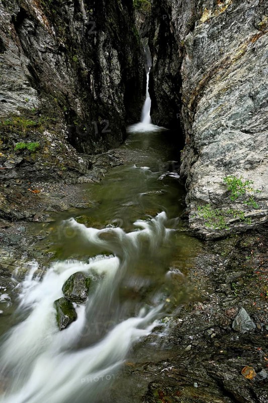 Small waterfall, Diosaz mountain river in the gorge, Gorges de la Diosaz, Les Houches, Chamonix-Mont-Blanc, Haute-Savoie, France