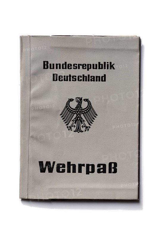 Official military passport, ID card for military service soldiers, military passport of the Federal Republic of Germany from 1976, period of the Cold War, exemption with shadow, white ground, Germany