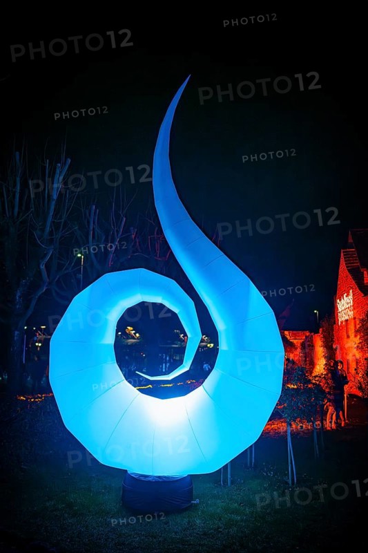 Light art, light installation, illuminated sculptures in the city garden of the city of Radolfzell am Lake Constance, as part of the Radolfzell Lichtblicke event and art campaign, supported by the Ministry of Labour, Economy and Tourism Baden-Württemberg, Konstanz district, Baden-Württemberg, Germany