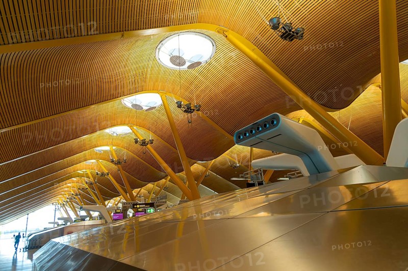 Modern architecture interior of terminal 4 building, Adolfo Suárez Madrid–Barajas airport, Madrid, Spain