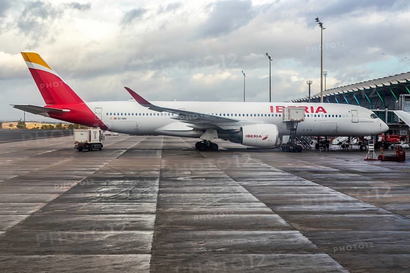 Iberia Airbus A350 passenger aircraft, Terminal 4, Adolfo Suárez Madrid–Barajas airport, Madrid, Spain