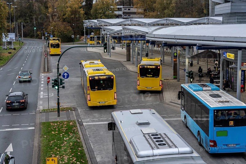 Public transport stop, bus station, local buses in Essen-Steele, bus and train hub, Essen, North Rhine-Westphalia, Germany
