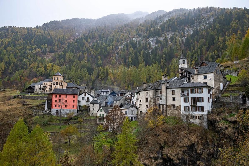 Mountain village Fusio in the Maggia Valley or Val Lavizzara, Canton of Tessin, Switzerland