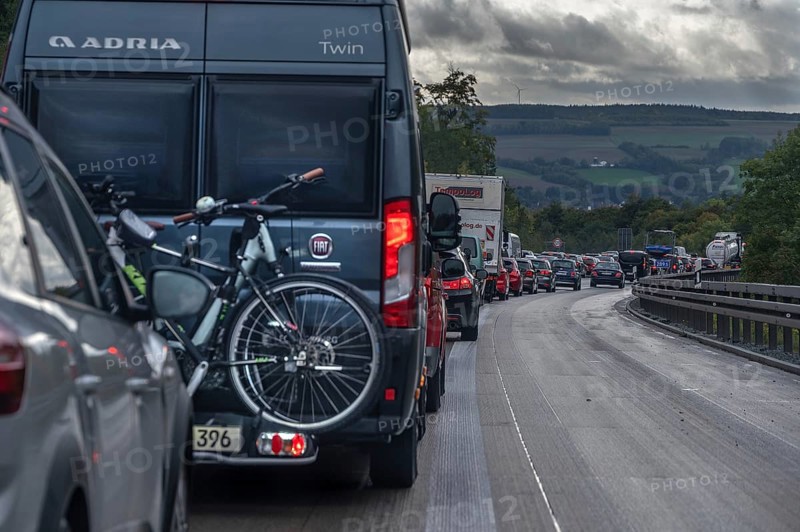Traffic jam on the A9 motorway, Hof, Upper Franconia, Bavaria, Germany