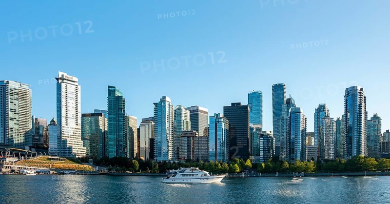 Skyline, skyscrapers on the promenade, Coal Harbour, Vancouver, British Columbia, Canada
