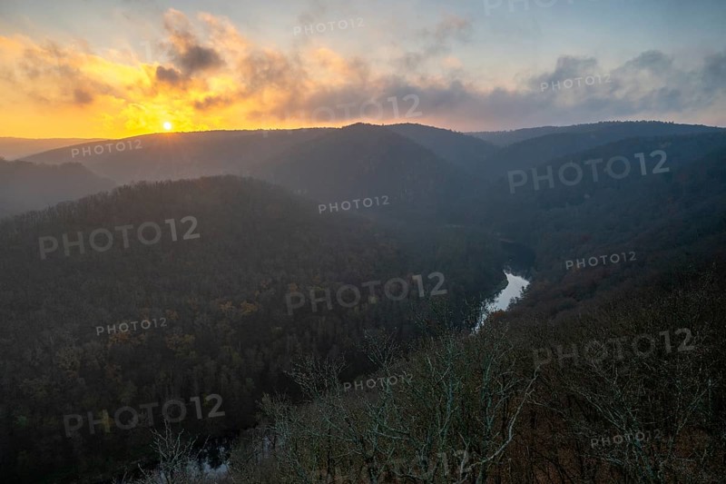 Sunrise, sun rising over hills, Thayatal National Park, Lower Austria, Austria