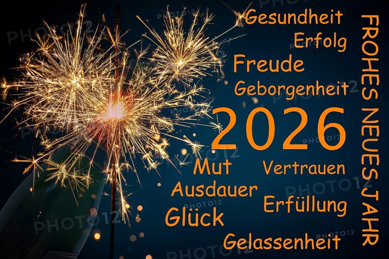 (photo montage) New Year's Eve greetings 2026 with various personal wishes (luck, success, etc.)