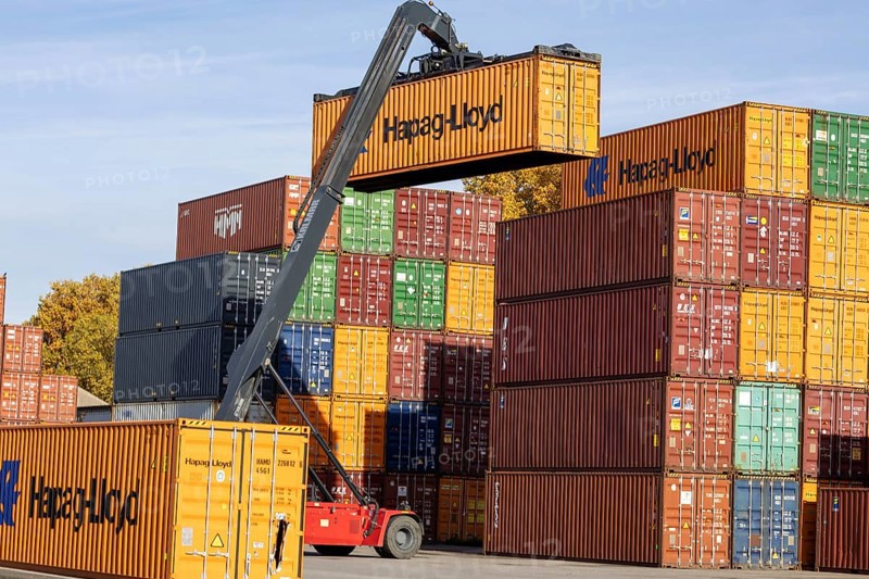 Shipping containers in the port of Mannheim. The port of Mannheim is considered one of the most important inland ports in Europe