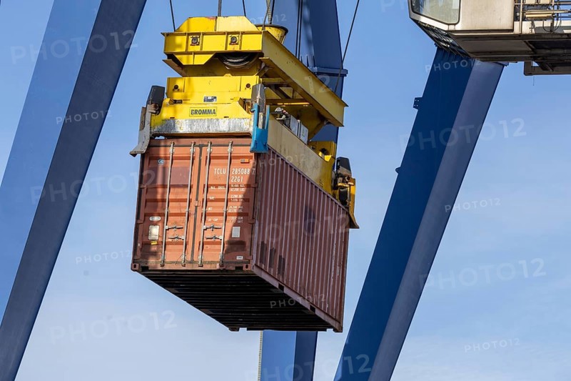 Container handling in the port of Mannheim. The port of Mannheim is one of the largest inland ports in Germany