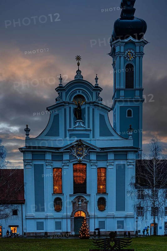 The Marienmünster in the evening light, Dießen am Lake Ammer, Upper Bavaria, Bavaria, Germany