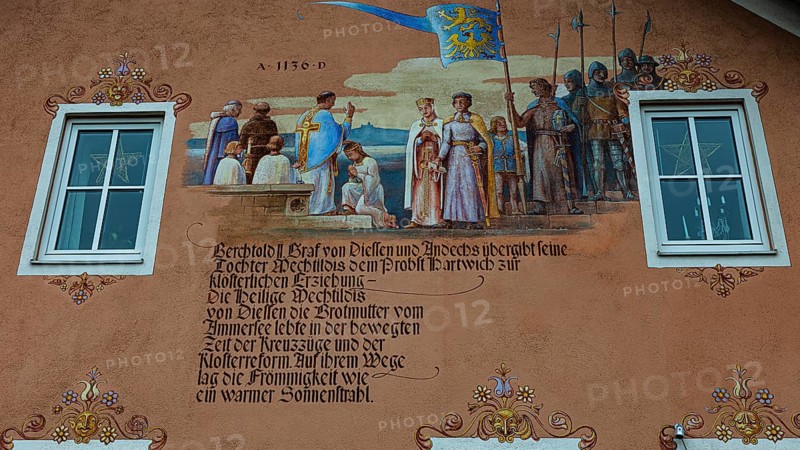 Facade painting on an older residential building, Dießen am Lake Ammer, Upper Bavaria, Bavaria, Germany