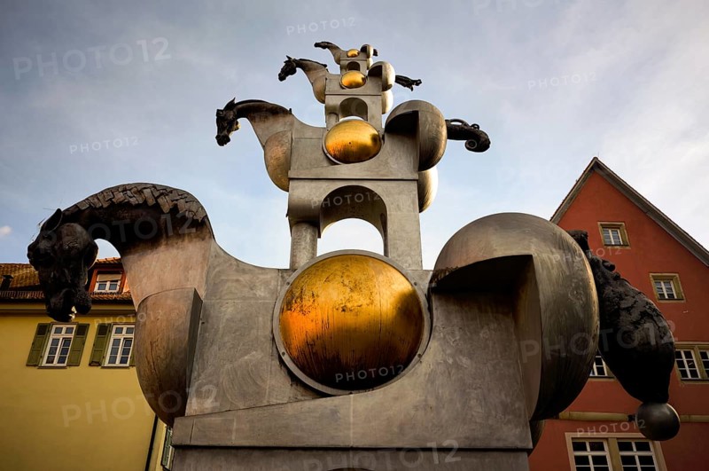 Grey Horse Tower sculpture by Jürgen Görtz, Bietigheim-Bissingen, Baden-Württemberg, Germany