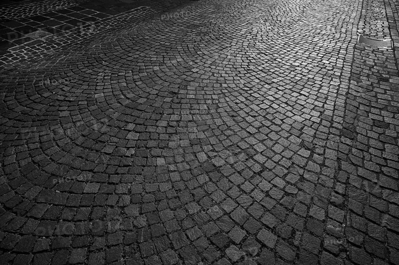 Cobblestones, street pavement, pedestrian zone, old town, Bietigheim-Bissingen, black and white, Baden-Württemberg, Germany