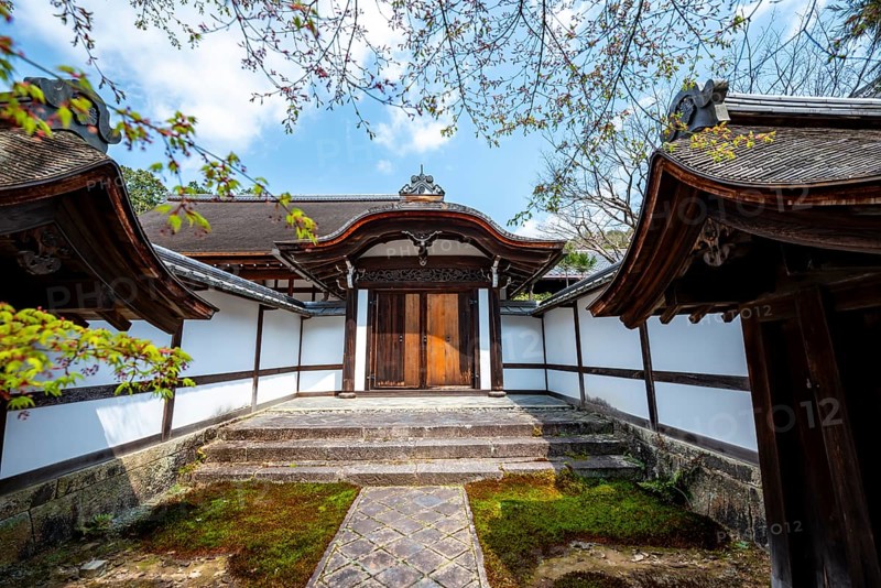 Entrance, building in Ryoan-ji, Zen Buddhist temple complex, in spring, Kyoto, Japan