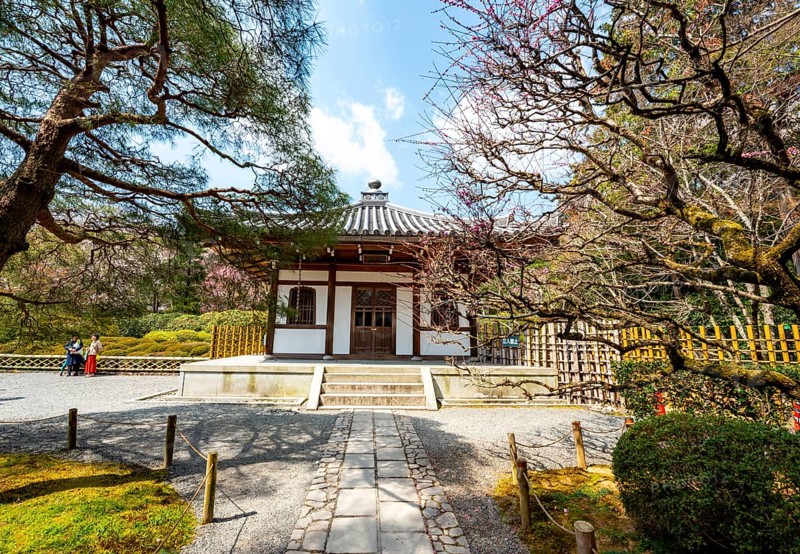Ryoan-ji temple buildings, Zen Buddhist temple complex, in spring, Kyoto, Japan