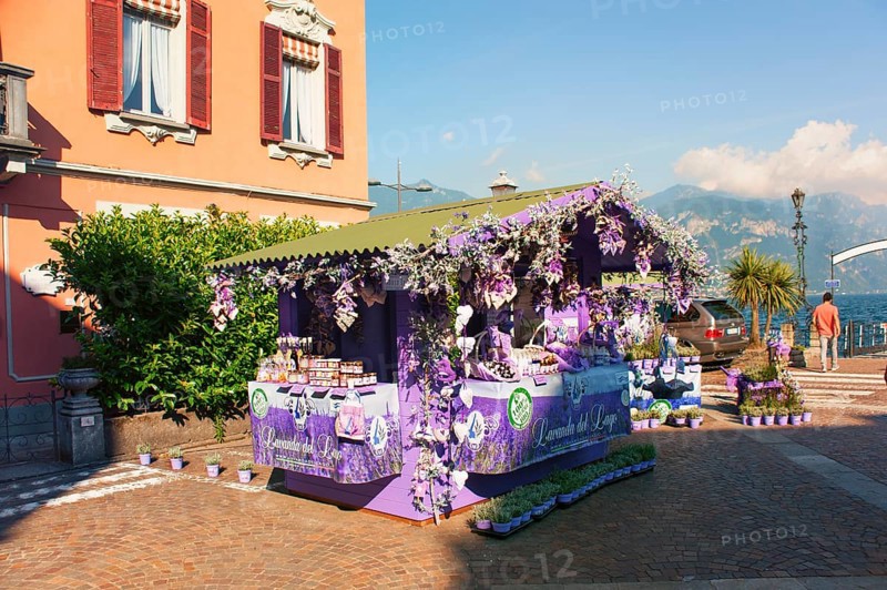 Menaggio, beautiful tourist town on the western shore of Lake Como, market with lavender products, Como province, Lombardy, Italy