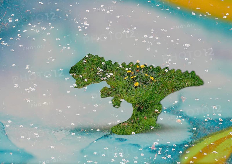Miniature dinosaur composing, in studio, North Rhine-Westphalia, Germany