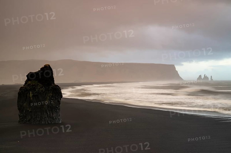 Beach, fog, morning, Black Beach, Dyrholaey, Iceland