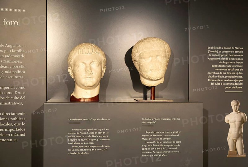 Imperial sculptures Museo del Foro de Caesaraugusta, Roman forum museum, Zaragoza, Aragon, Spain