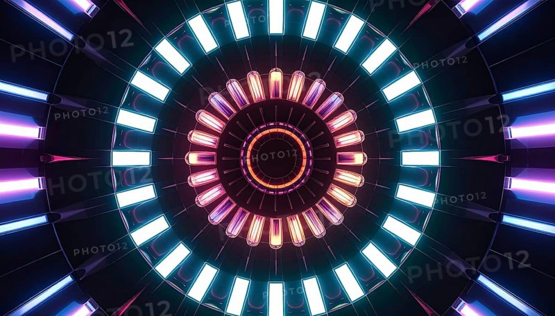 Abstract background of slightly unfocused multicolored glass lenses spinning and rotating, wallpaper illustration in vibrant neon colors, mandala background for business, textures and pattern, AI generated