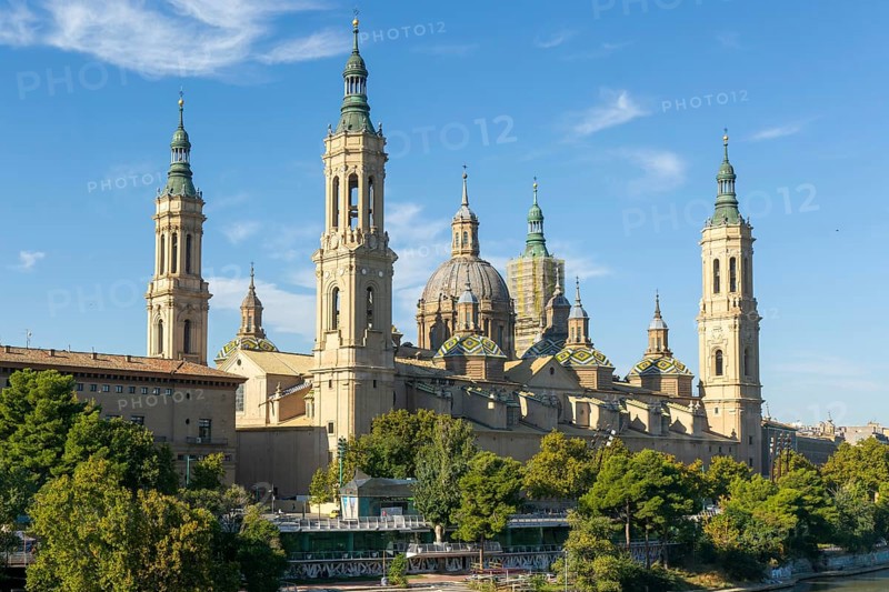 Basilica of Our Lady of the Pillar cathedral church, Zaragoza, Aragon, Spain, Europe view from River Ebro