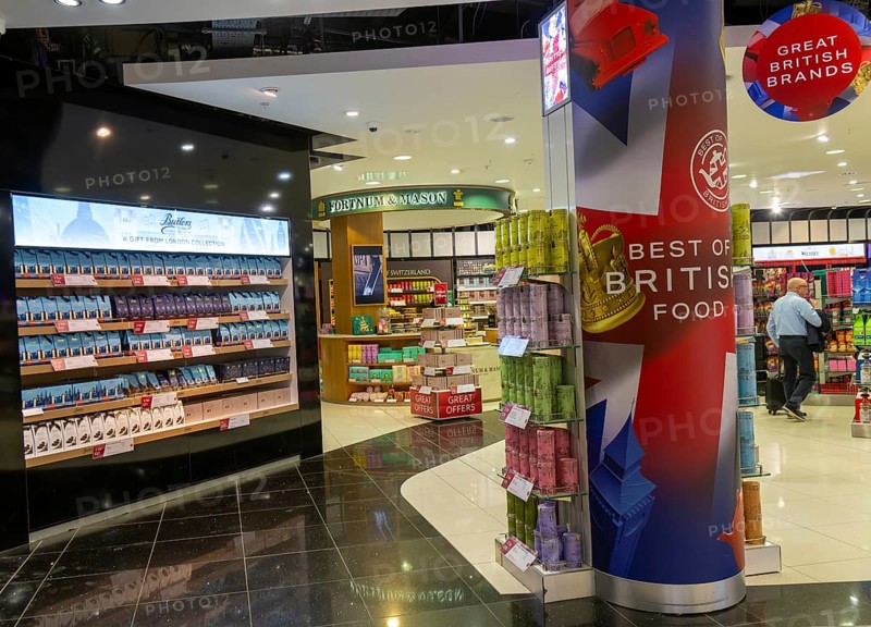 Duty Free shopping area in departures lounge area, Terminal 5, London Heathrow airport, London, England, UK