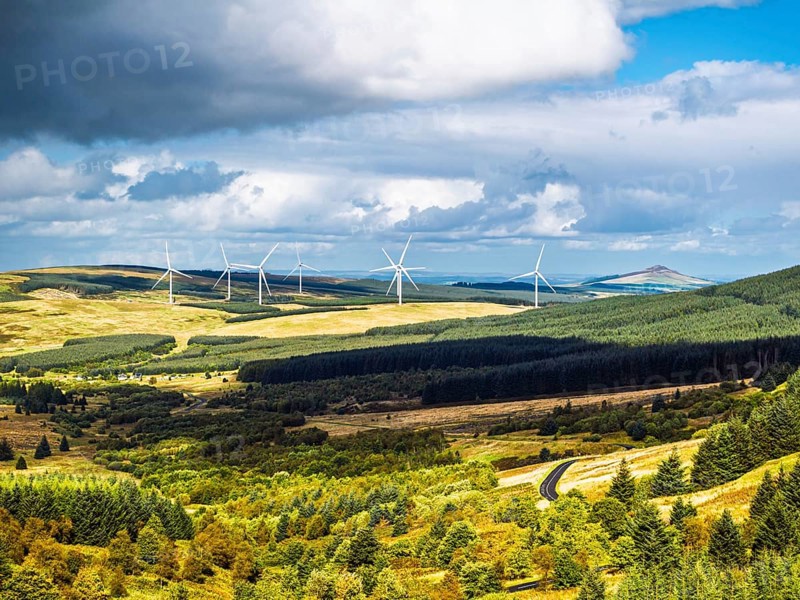 Wind Farm from a drone, Roxburghshire, Roxburgh, Southern Uplands, Scotland, UK
