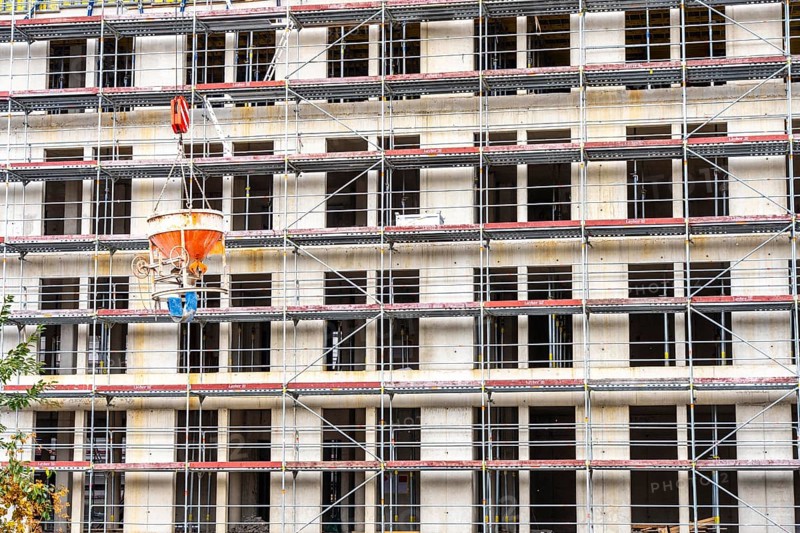 Construction site, residential construction, 50 new, publicly funded rental apartments, catering, commercial space, Weber1 urban district, city center, Essen, North Rhine-Westphalia