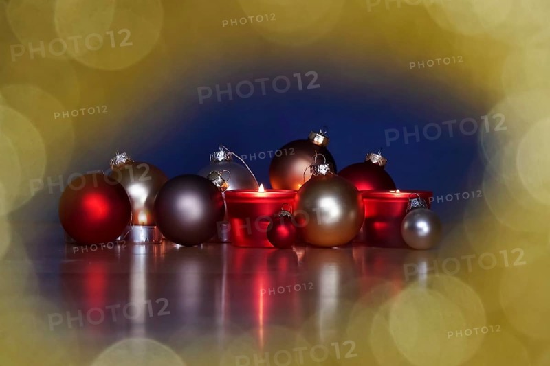 Still life with Christmas tree balls and candles, Germany