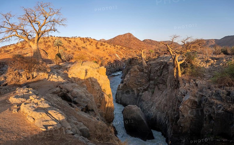 Epupa Falls, sunset at Epupa Waterfalls, Kaokoveld, Namibia