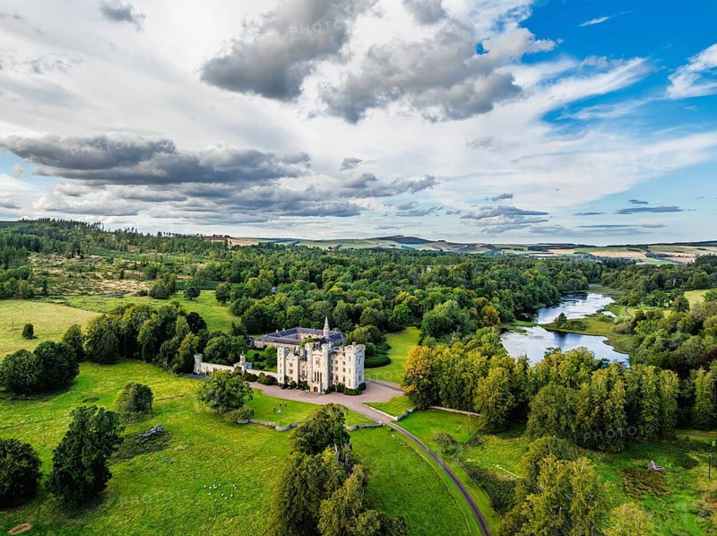 Duns Castle Estate and garden from a dron, Duns, Berwickshire, Scotland, UK