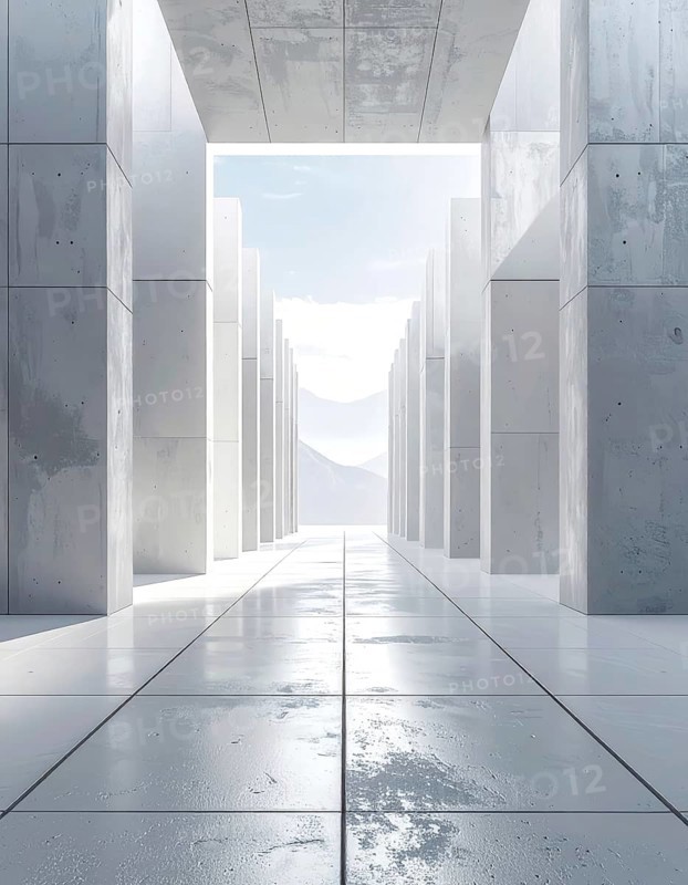 3d illustration of abstract modern architecture background, Minimal geometry architectural design, futuristic car presentation backdrop with empty concrete floor and clear simple lines, white and grey color tones, AI generated