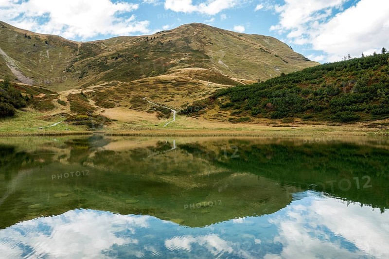Schlappoldkopf and Söllerkopf are reflected in Schlappoldsee, Fellhorn, Oberstdorf, Oberallgäu, Allgäu, Bavaria, Germany