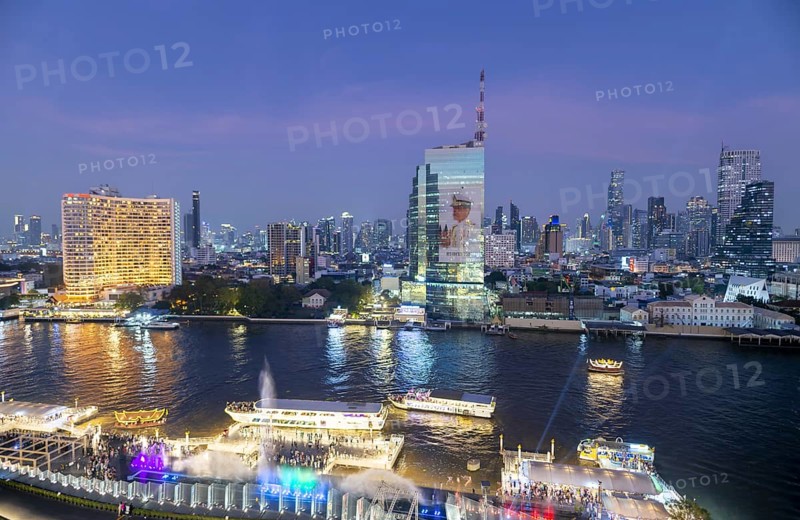 Panorama from IconSiam over Mae Chao Praya, Bangkok skyline, Thailand